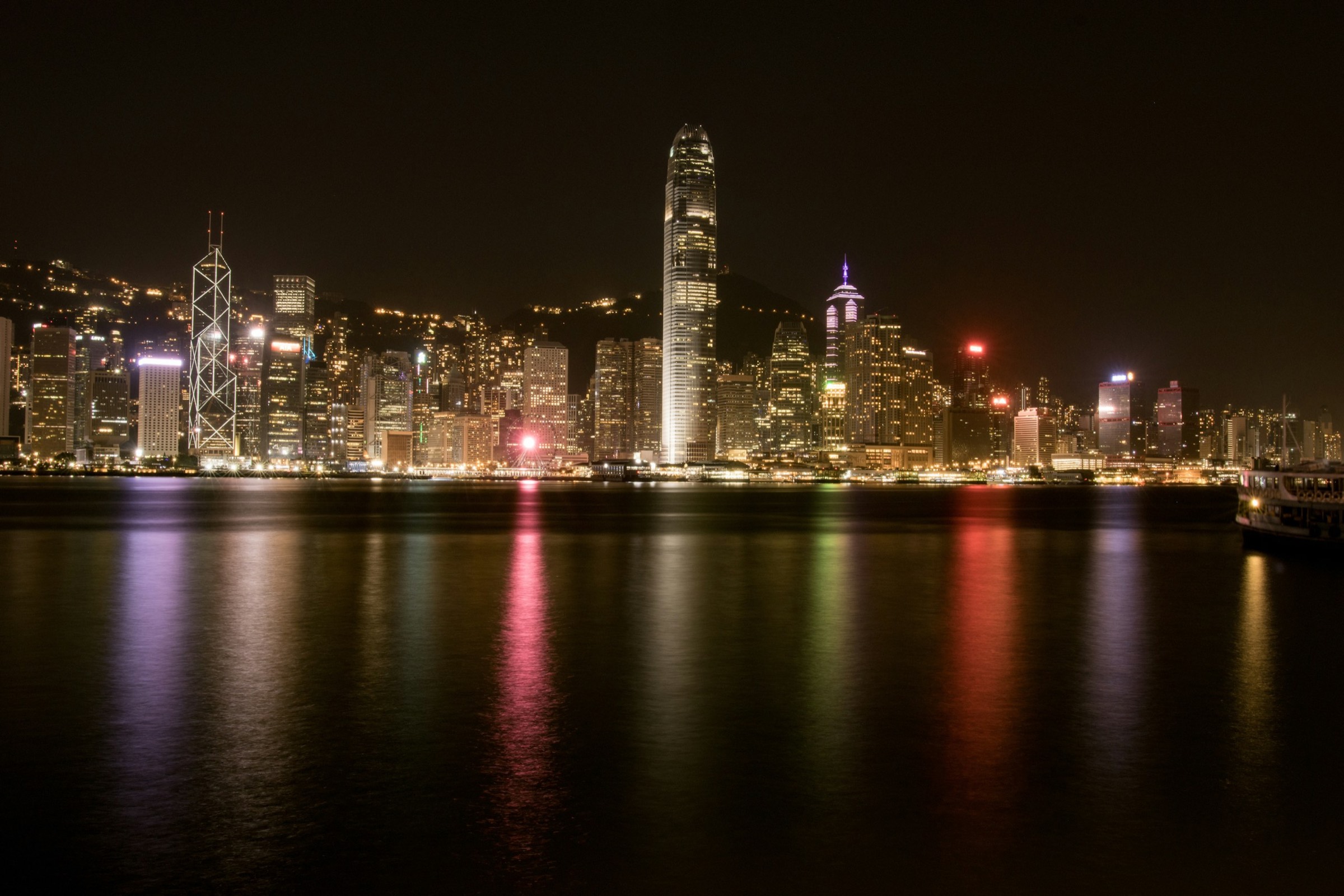 The Hong Kong Island skyline across Victoria Harbour at night